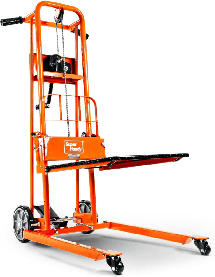 Material Lift Winch Stacker, Pallet Truck Dolly, Lift Table, Fork Lift, 330 Lbs 40" Max Lift W/ 8" Wheels, Swivel Casters [Patent Pending]