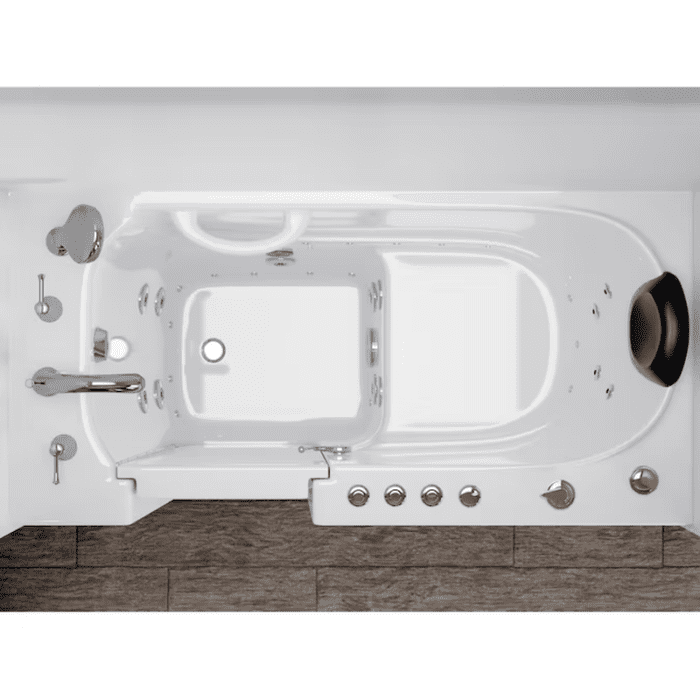 LS Series 26.375-In X 52.75-In White Gel-Coated Fiberglass Walk-In Whirlpool and Air Bath Combination Tub with Faucet, Hand Shower and Drain (Left Drain) - Image 10