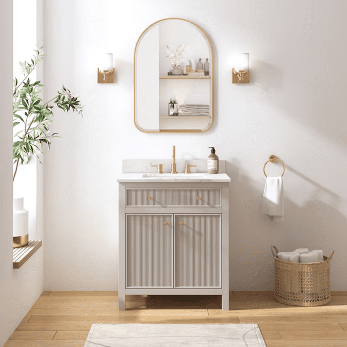 Sandbanks 30-In Greige Undermount Single Sink Bathroom Vanity with White Engineered Stone Top - Image 8