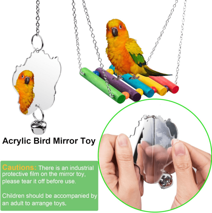 Bird Toys for Parakeets 7Pcs, Wood Parrots Toys Budgie Toys for Bird Cage Accessories, Bird Perch Swings for Small Birds Toys, Conure Cockatiel Toys, Bird Ladder Swing for Parakeets Climbing 18'' - Image 5