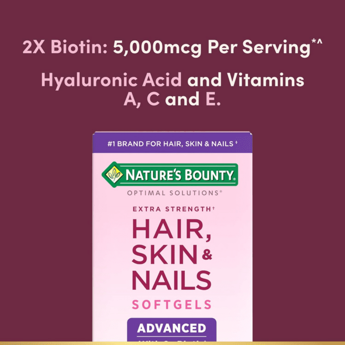 Advanced Hair, Skin & Nails, Argan-Infused Vitamin Supplement with Biotin and Hyaluronic Acid, 150 Rapid Release Softgels - Image 3