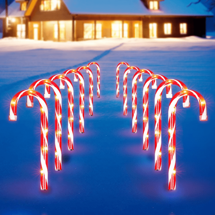 Christmas Candy Cane Lights 12Pcs Christmas Pathway Lights with 72 Count Incandescent Clear Lights, Connectable 12 Inch Pathway Makers Lights for Indoor Outdoor Walkway Patio Yard Lawn Decorations