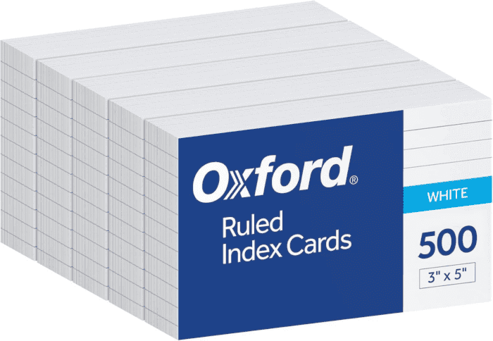 Index Cards, 3 X 5 Inches, White, Lined on Front, Blank on Back, Flashcards for School and Studying, Recipe Note Cards, 500 Count (5 Packs of 100) (40176)