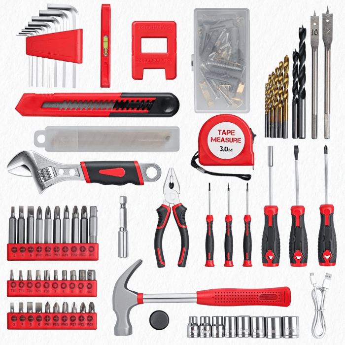 Tool Set - Tool Kit with 8V Cordless Drill, 132 Piece Tool Box with Drill, Home Tool Kits for Men & Women, Hand Drill Set Perfect for Homeowner, Diyer, Handyman - Red - Image 5