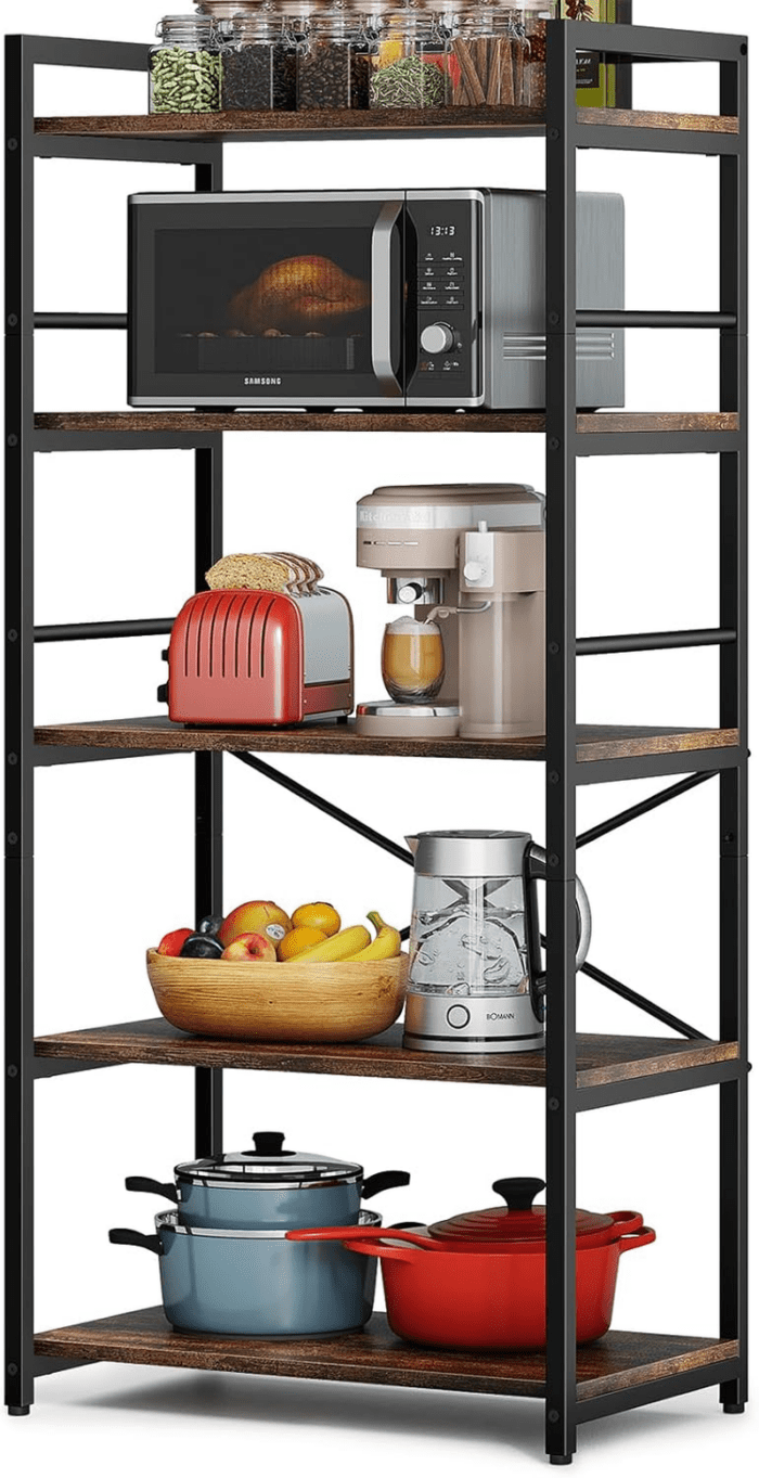 5-Tier Bakers Rack for Kitchen with Storage, Industrial Microwave Stand Oven Shelf, Free Standing Kitchen Storage Shelf Rack (23.62 L X 15.75 W X 60.24 H, Rustic Brown) - Image 7