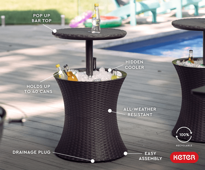 Pacific Cool Bar Outdoor Patio Furniture and Hot Tub Side Table with 7.5 Gallon Beer and Wine Cooler, Espresso Brown - Image 5