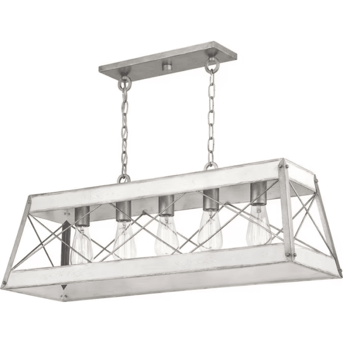 Bradberry 5-Light Antique White and Galvanized Farmhouse Linear Large Hanging Kitchen Island Light - Image 17