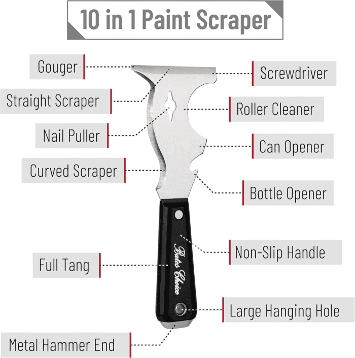 Bates- Paint Scraper, 10 in 1 Painters Tool, Paint Scrapers for Wood, Painters Tool, Painters Knife, Paint Scraper for Painting, Putty Knife, Metal Scraper, Spackle Tool, Putty Scraper, Knife Scraper - Image 4