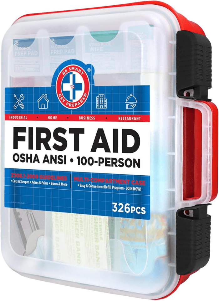 First Aid Kit Hard Red Case 326 Pieces Exceeds OSHA and ANSI Guidelines 100 People - Office, Home, Car, School, Emergency, Survival, Camping, Hunting and Sports (20HBC01015REV3) - Image 2