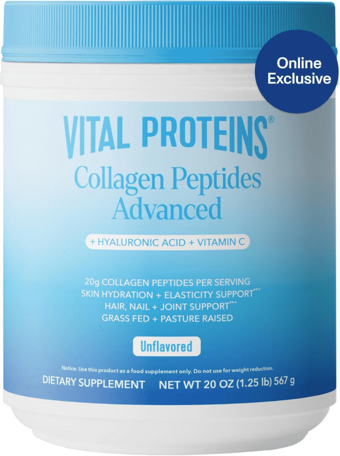 Collagen Peptides Powder with Hyaluronic Acid and Vitamin C, Unflavored, 20 Oz