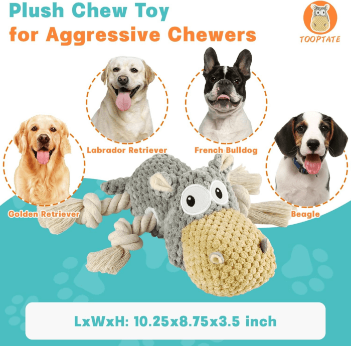 Dog Toys for Aggressive Chewers - Squeaky Dog Toys to Keep Them Busy Dog Toys for Large Dogs (Gray, Medium) - Image 2