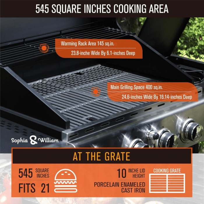 4-Burner Propane Gas BBQ Grill with Side Burner and Porcelain-Enameled Cast Iron Grates 42,000BTU Outdoor Cooking Stainless Steel Grills Cabinet Style Garden Barbecue Grill, Silver - Image 3