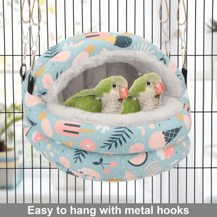 Bird Nest House Winter Warm Bird Bed Hanging Hammock Snuggle Hut for Parakeets Budgies Cockatiels Conures Quaker Parrot (Medium, Blue) - Image 4