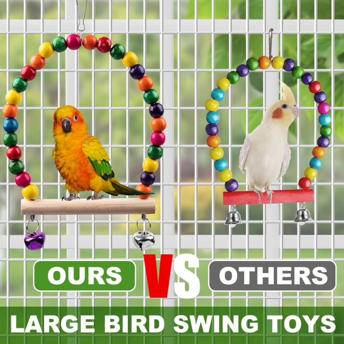 Bird Toys for Parakeets 7Pcs, Wood Parrots Toys Budgie Toys for Bird Cage Accessories, Bird Perch Swings for Small Birds Toys, Conure Cockatiel Toys, Bird Ladder Swing for Parakeets Climbing 18'' - Image 3