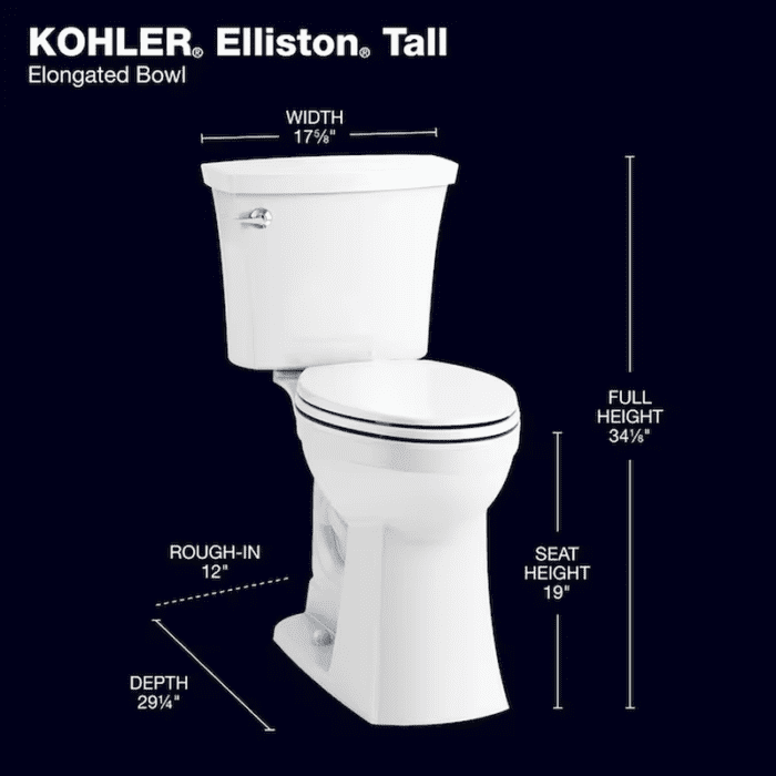 Elliston Tall White Elongated Tall Height Soft Close 2-Piece Toilet 12-In Rough-In Watersense 1.28 GPF - Image 7