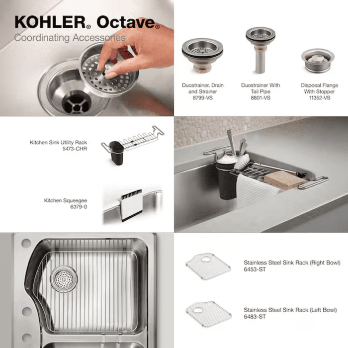 Octave Dual-Mount 33-In X 22-In Stainless Steel Double Equal Bowl 3-Hole Kitchen Sink - Image 8