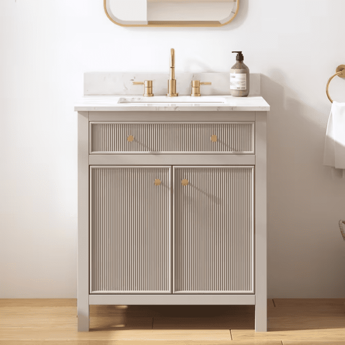 Sandbanks 30-In Greige Undermount Single Sink Bathroom Vanity with White Engineered Stone Top