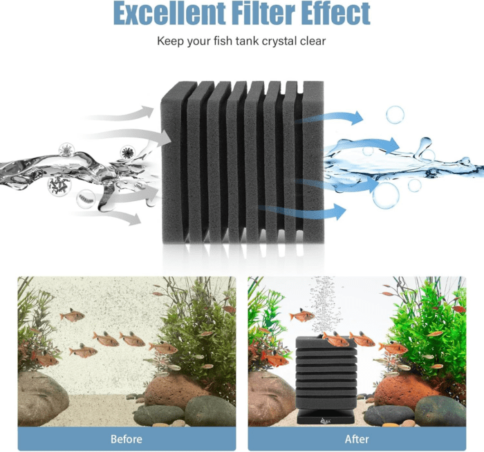 Aquarium Sponge Filter Submersible Filter Ultra Quiet Fish Tank Filters 2 in 1 with Filtration and Aeration with 1 Spare Sponge for Shrimp Betta Fish Tank 30-120 Gallon - Image 4