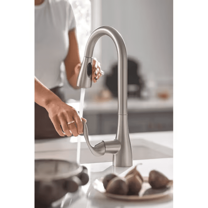 Georgene Spot Resist Stainless Single Handle Touchless Pull-Down Kitchen Faucet with Sprayer (Deck Plate and Soap Dispenser Included) - Image 13