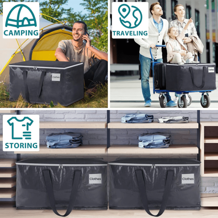 Moving Boxes Heavy Duty Moving Bags with Strong Zippers and Handles Collapsible Moving Supplies, Storage Totes for Packing & Moving Storing 93L,8-Pack - Image 6