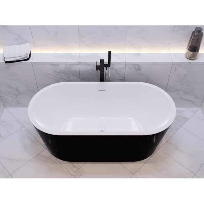 Chand Series 32-In X 67-In White Acrylic Oval Freestanding Soaking Bathtub with Drain (Center Drain) - Image 6