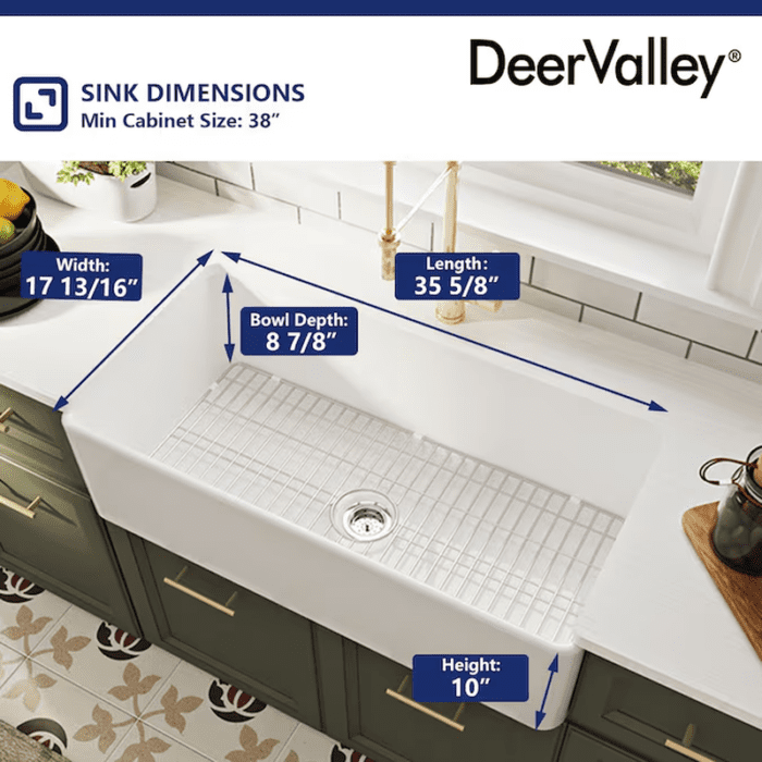 Farmhouse Apron Front 36-In X 18-In White Fireclay Single Bowl Kitchen Sink - Image 13