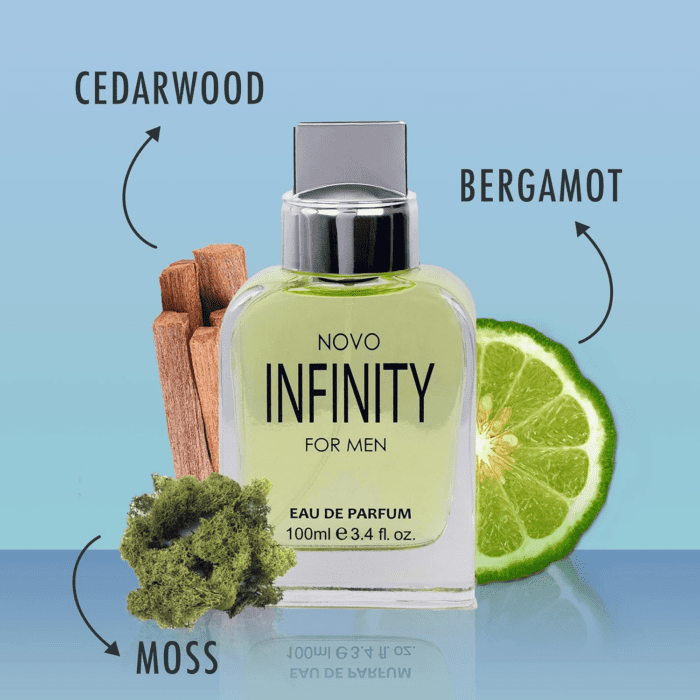 Novo Infinity for Men - 3.4 Fluid Ounce Eau De Parfum Spray for Men - Refreshing Citrusy & Floral Top Notes with Subtle Woody Undertones Smell Fresh All Day Long Gift for Men for All Occasions - Image 3