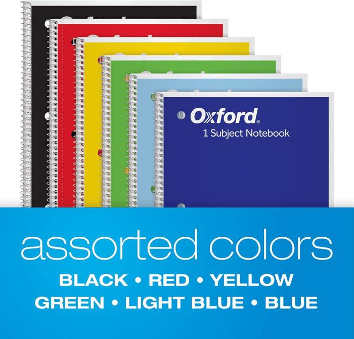 Spiral Notebook 6 Pack, Bulk Wide Ruled Spiral Notebooks for School, 1 Subject Journal, Wide Ruled Paper, 8 X 10-1/2 Inch, Blue, Yellow, Red, Light Blue, Green and Black, 70 Sheets (65010) - Image 7