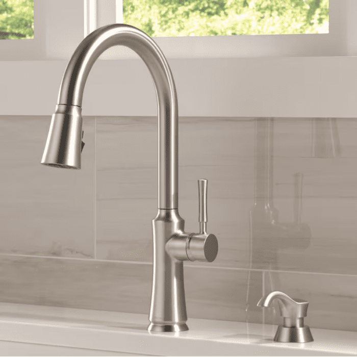 Chalet Stainless Steel Single Handle Pull-Down Kitchen Faucet with Sprayer (Deck Plate and Soap Dispenser Included)