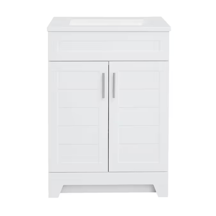 Kirkman 24-In White Single Sink Bathroom Vanity with White Cultured Marble Top (Mirror Included) - Image 18