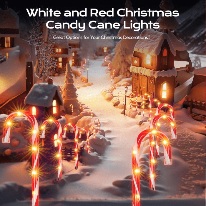 Christmas Candy Cane Lights 12Pcs Christmas Pathway Lights with 72 Count Incandescent Clear Lights, Connectable 12 Inch Pathway Makers Lights for Indoor Outdoor Walkway Patio Yard Lawn Decorations - Image 5