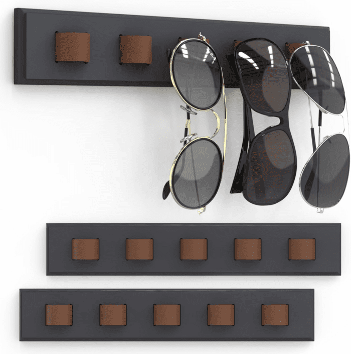 3 Pack Sunglass Organizer, Wall Mounted Sunglasses Organizer, Wooden Glasses Holder Sunglass Holder, Sunglasses Rack for Hanging Your Multiple Eyeglasses, for Wall, Home Decor(Dark Grey)