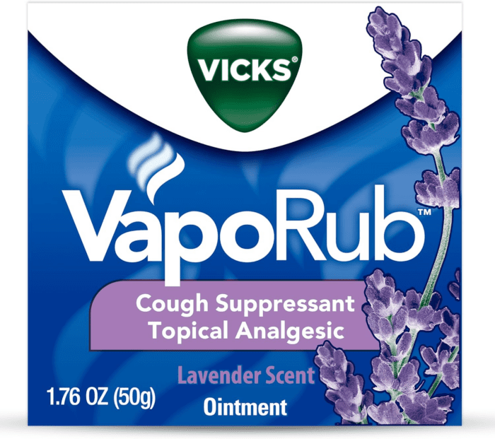 Vaporub, Lavender Scent, Cough Suppressant, Topical Chest Rub & Analgesic Ointment, Medicated  Vapors, Relief from Cough Due to Cold, Aches & Pains, 1.76Oz - Image 9