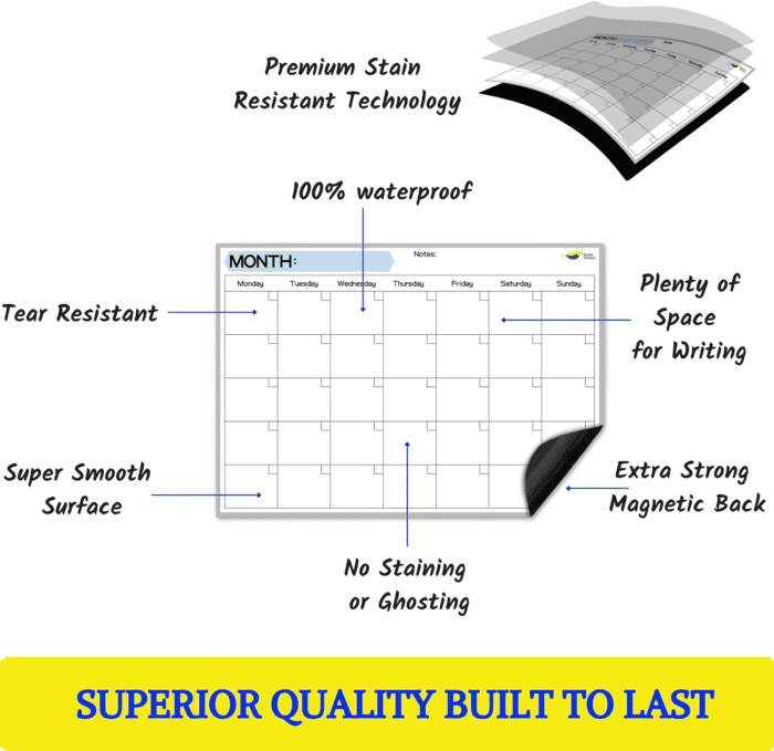 Magnetic Dry Erase Calendar for Refrigerator Starting from Monday - 17X12” Monthly Calendar Whiteboard for Fridge - No Stains or Ghosts - White Board Planner - 4 Dry Erase Markers and Large Eraser - Image 3