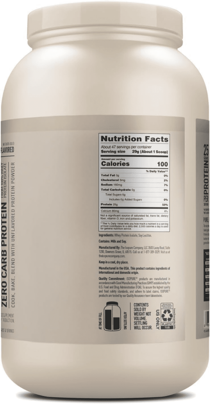 Unflavored Protein, 25G Whey Isolate, Zero Carb & Keto Friendly, 47 Servings, 3 Pounds (Packaging May Vary) - Image 7