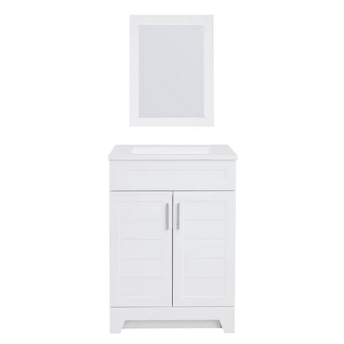 Kirkman 24-In White Single Sink Bathroom Vanity with White Cultured Marble Top (Mirror Included) - Image 5