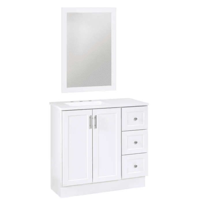 Davies 36-In White Single Sink Bathroom Vanity with White Cultured Marble Top (Mirror Included) - Image 24