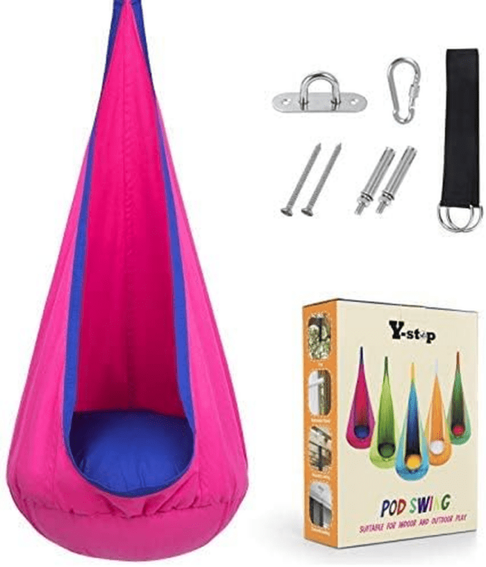 Kids Pod Swing Seat, Hanging Hammock Chair with Inflatable Pillow, Sensory Swing Chair for Outdoor and Indoor, Max 176 Lbs, Pink and Blue - Image 6