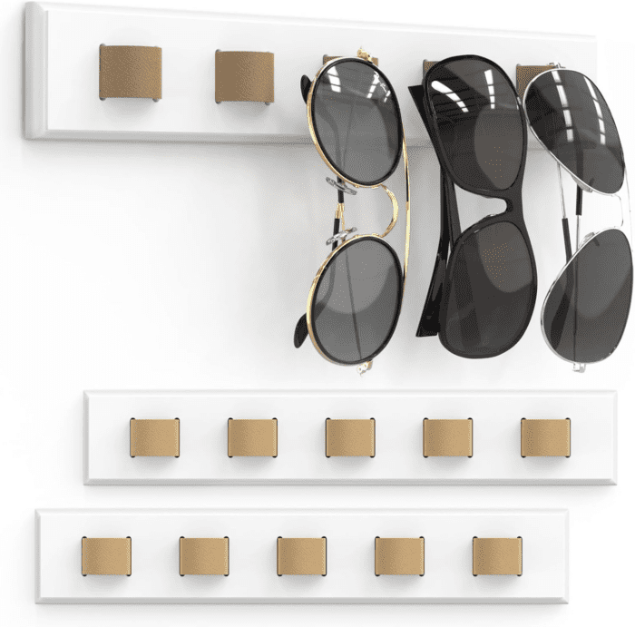 3 Pack Sunglass Organizer, Wall Mounted Sunglasses Organizer, Wooden Glasses Holder Sunglass Holder, Sunglasses Rack for Hanging Your Multiple Eyeglasses, for Wall, Home Decor(White)