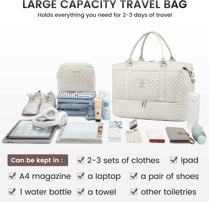 Travel Duffle Bag,Weekender Bags for Women with Shoe Compartment，Carry on Overnight Bag with Toiletry Bag,Gym Duffel Bag with Wet Pocket, Hospital Bags for Labor and Delivery - Image 7