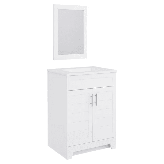 Kirkman 24-In White Single Sink Bathroom Vanity with White Cultured Marble Top (Mirror Included) - Image 13