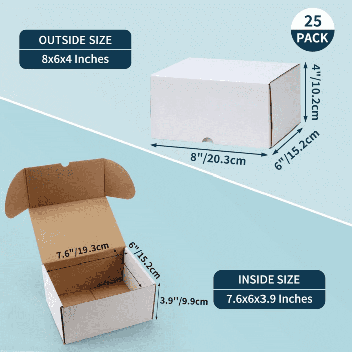 8X6X4 Small Shipping Boxes 25 Pack for Mailing,Packing, White Corrugated Cardboard Boxes for Small Business - Image 2