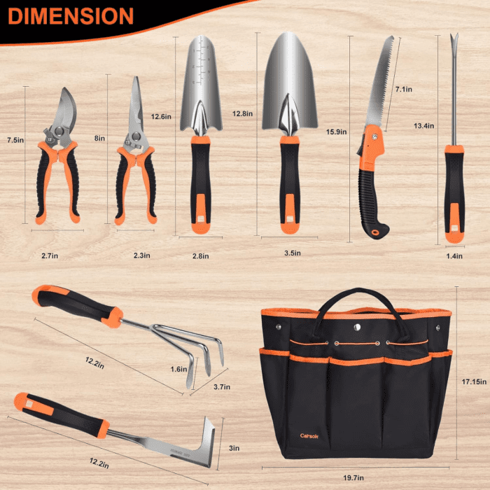 Garden Tools Set,  10 Piece Stainless Steel Heavy Duty Gardening Tools Set for Planting Pruning Gardening Kit with Durable Gardening Bag Gloves Gift Box Ideal Garden Gifts for Women Men(Orange) - Image 2