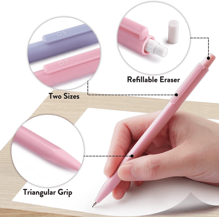 Cute Mechanical Pencil Set, 6PCS Pastel Mechanical Pencils 0.5 & 0.7Mm with 360PCS HB Pencil Leads, 3PCS Erasers and 9PCS Eraser Refills, Aesthetic Mechanical Pencils for Girls Writing - Image 5