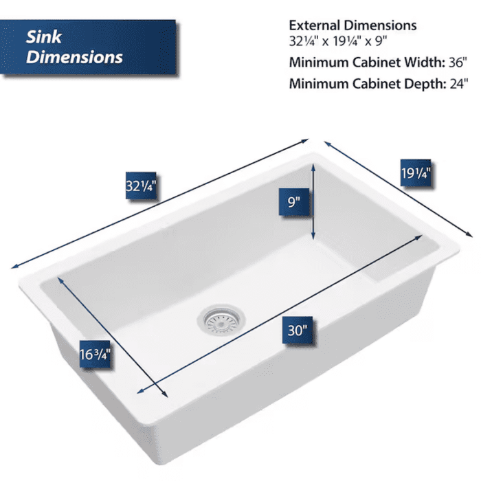 Undermount 32.25-In X 19.25-In White Quartz Single Bowl Kitchen Sink - Image 6