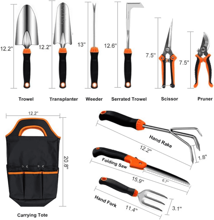 Garden Tool Set,10 PCS Stainless Steel Heavy Duty Gardening Tool Set with Soft Rubberized Non-Slip Ergonomic Handle Storage Tote Bag,Gardening Tool Set Gifts for Women and Men - Image 2