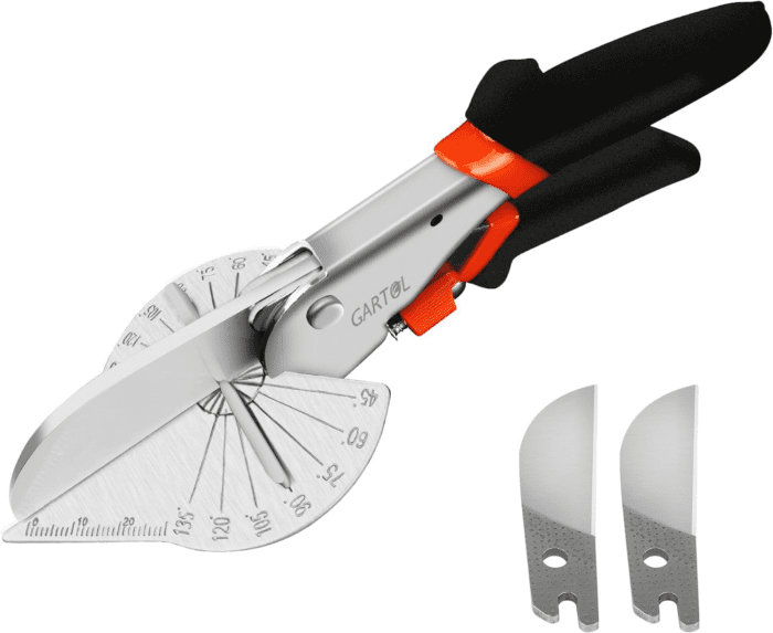 Multifunctional Trunking/Miter Shears for Angular Cutting of Moulding and Trim, Adjustable at 45 to 135 Degree, Hand Tools for Cutting Soft Wood, Plastic, PVC, with Replacement Blades