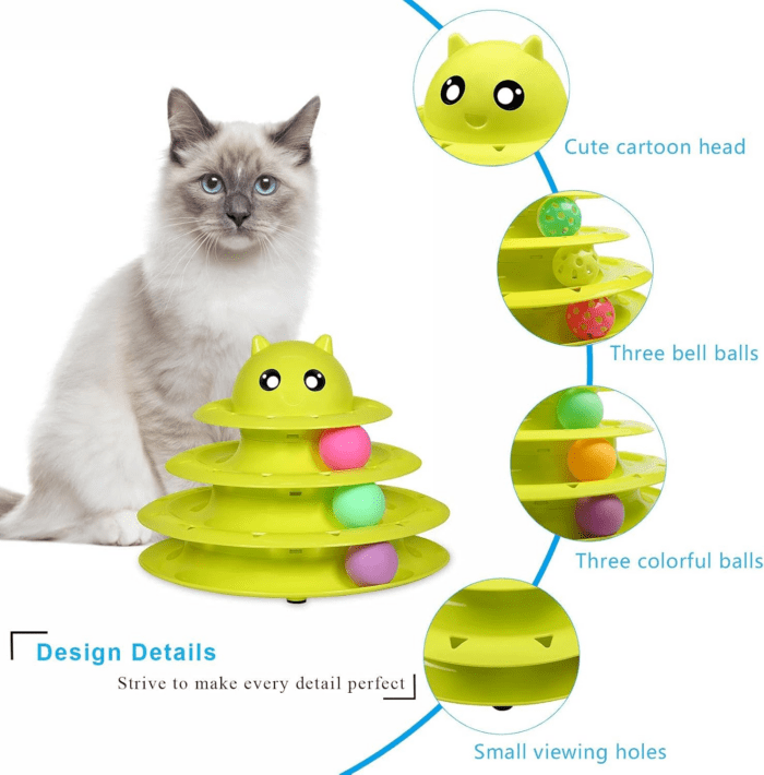 Cat Toy Roller 3-Level Turntable Cat Toy Balls with Six Colorful Balls Interactive Kitten Fun Mental Physical Exercise Puzzle Toys. - Image 4