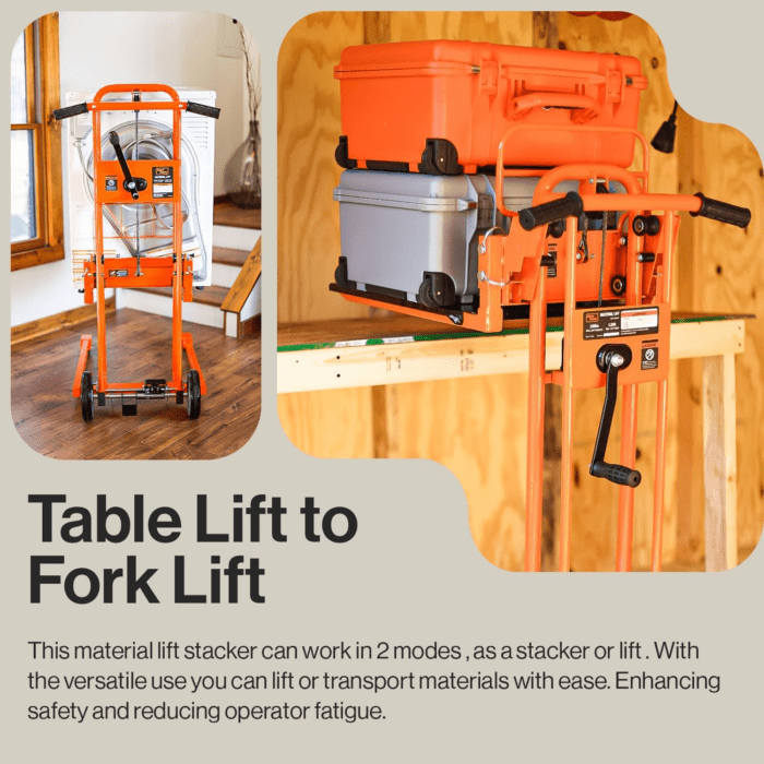 Material Lift Winch Stacker, Pallet Truck Dolly, Lift Table, Fork Lift, 330 Lbs 40" Max Lift W/ 8" Wheels, Swivel Casters [Patent Pending] - Image 4