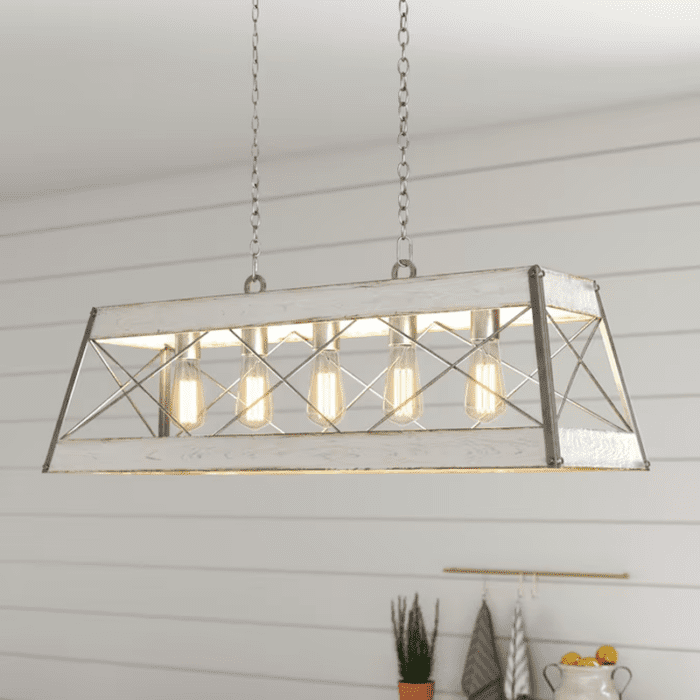 Bradberry 5-Light Antique White and Galvanized Farmhouse Linear Large Hanging Kitchen Island Light - Image 2